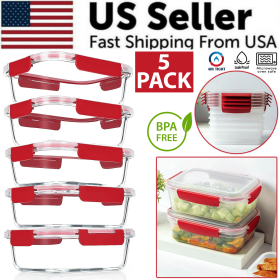 5 Pack Stackable Food Storage Containers Airtight & Leakproof Set Snap Lock Lids (size: 5 Pack - 600ml / 20oz)
